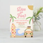 Duik in Five Beach Surf Retro 5e verjaardagsfeestj Kaart (Staand voorkant)