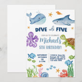 Duik in Five Boy 5th Birthday zee Life Invite. Kaart (Voorkant / Achterkant)