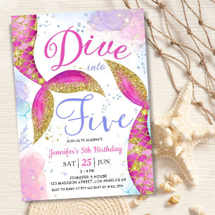 Duik in Five Girl Roze 5th Verjaardagsfeestje  Kaart