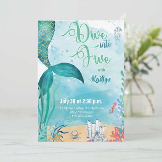 Duik in Five Mermaid Under the Zee Birthday Kaart (Staand voorkant)