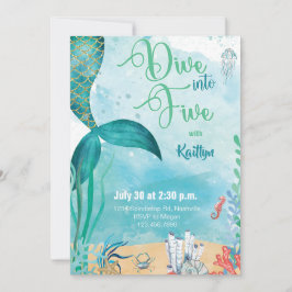 Duik in Five Mermaid Under the Zee Birthday Kaart