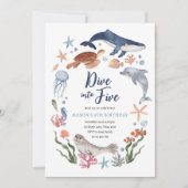 Duik in Five Under the Zee Nautical 5th Birthday Kaart (Voorkant)