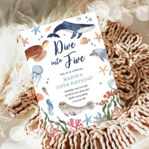 Duik in Five Under the Zee Nautical 5th Birthday Kaart