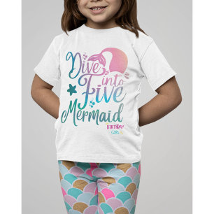 Duik in het 5e verjaardagsmeisje zeemeermin T-shir T-shirt