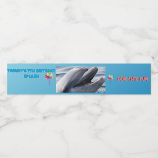 Duik in het plezier Dolfijnenspetters Waterfles Etiket (Enkel label)