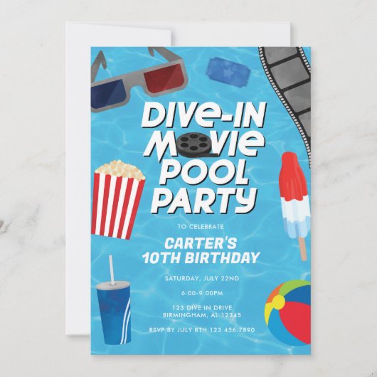 Duik in Movie Pool Party Uitnodiging voor verjaard (Voorkant)