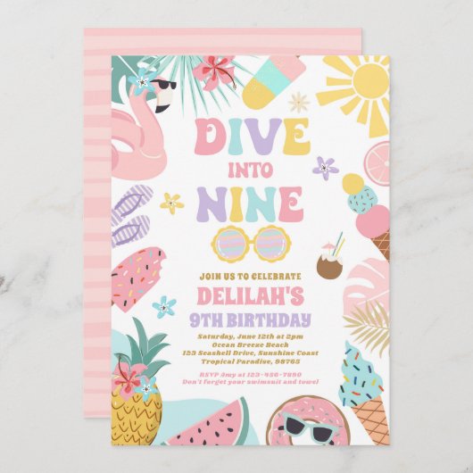 Duik in Nine Tropical Beach 9e verjaardagsfeestje Kaart (Voorkant / Achterkant)