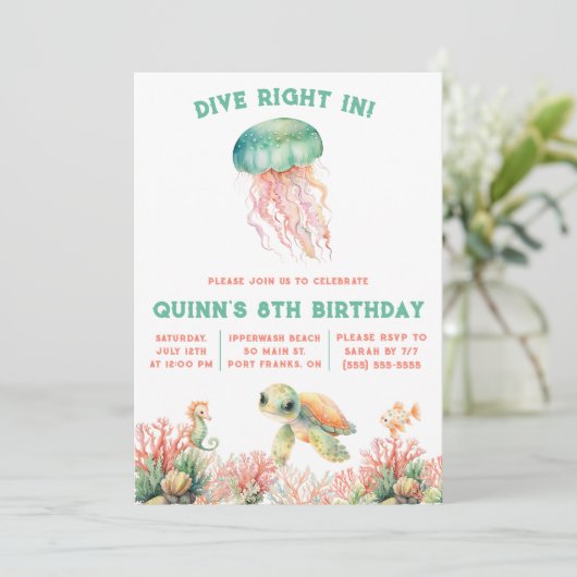 Duik in, onder het Zee, pastelverjaardag Kaart (Staand voorkant)