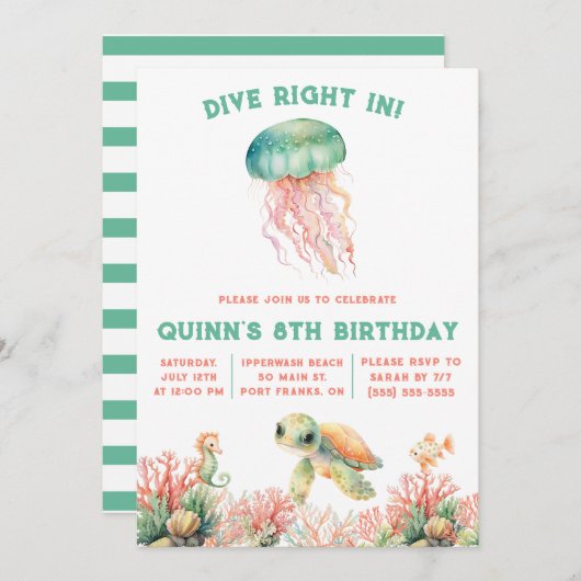 Duik in, onder het Zee, pastelverjaardag Kaart (Voorkant / Achterkant)