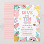 Duik in tien tropische strand 10e verjaardagsfeest kaart (Voorkant / Achterkant)