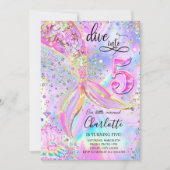 Duik in vijf 5e verjaardag zeemeermin uitnodiging (Voorkant)