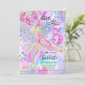 Duik in vijf 5e verjaardag zeemeermin uitnodiging (Staand voorkant)