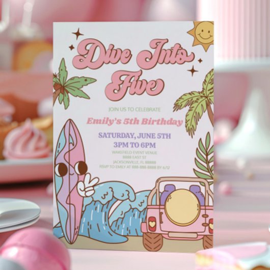 Duik in vijf groovy retro 5e verjaardagsfeestje kaart