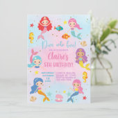 Duik in vijf meisje 5e verjaardag zeemeerminnen ui kaart (Staand voorkant)