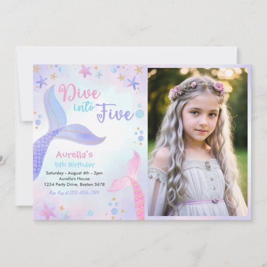 Duik in Vijf Meisje 5e Verjaardagsfeestfoto Kaart (Voorkant)