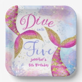 Duik in Vijf Meisje Roze 5e Verjaardag Papieren Bordje (Voorkant)