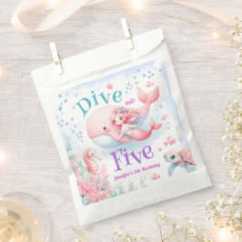 Duik in vijf! Meisje Roze Zeemeermin 5e Verjaardag Bedankzakje