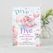 Duik in vijf! Meisje Roze Zeemeermin 5e Verjaardag Kaart (Staand voorkant)