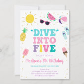 Duik in Vijf Meisje Zwembad Party 5e Verjaardag Kaart (Voorkant)