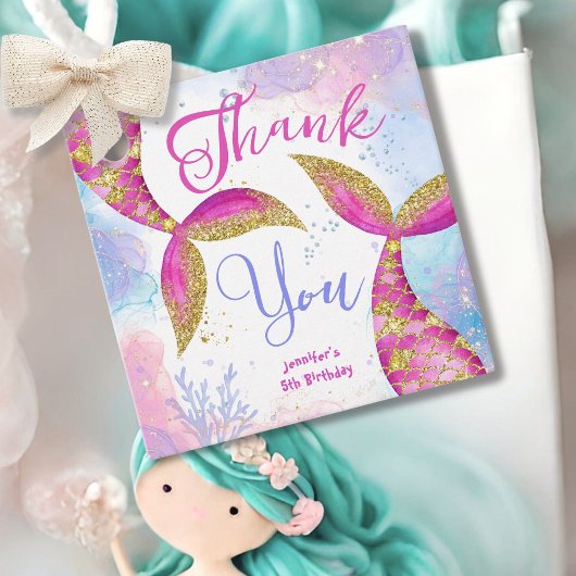 Duik in Vijf Meisjes Roze Zeemeermin 5e Verjaardag Bedankjes Labels
