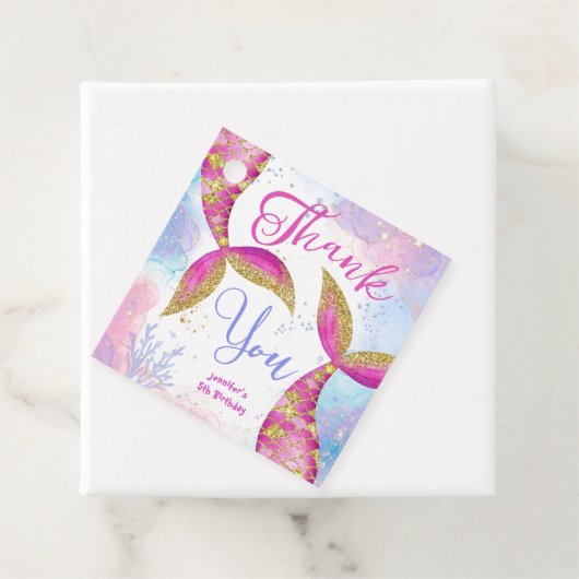 Duik in Vijf Meisjes Roze Zeemeermin 5e Verjaardag Bedankjes Labels (In situ)