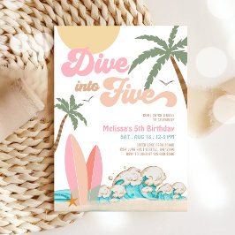 Duik in vijf meisjes surfen 5e verjaardagsfeest kaart