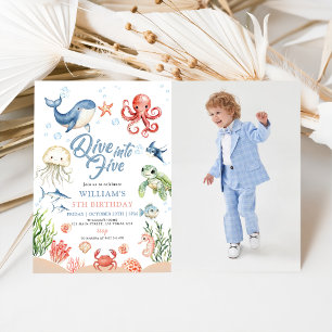 Duik in Vijf Oceandieren 5e Foto Verjaardag Kaart