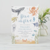 Duik in vijf oceandieren 5e verjaardag kaart (Staand voorkant)