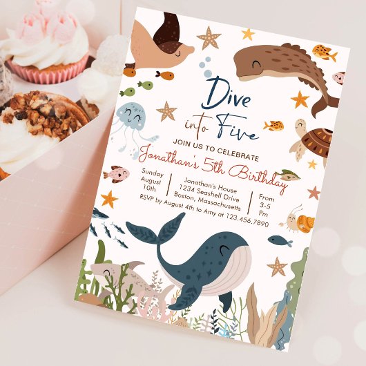 Duik in vijf onder de zee haai verjaardagsfeestje  kaart