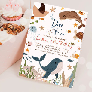 Duik in vijf onder de zee haaien verjaardagsfeestj kaart