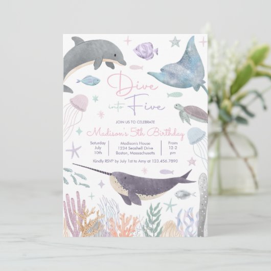 Duik in vijf onder het Zee Dolfijn Verjaardag Kaart (Staand voorkant)
