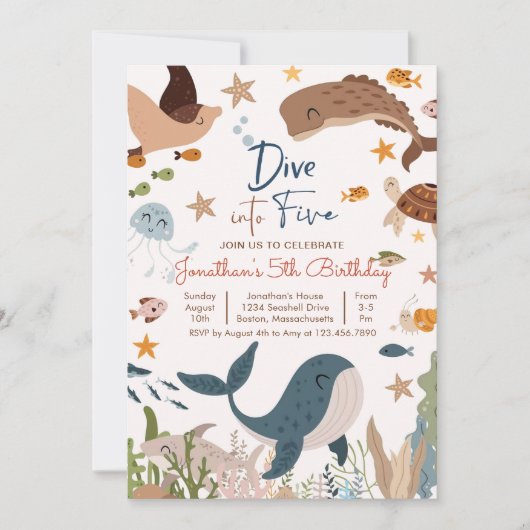 Duik in vijf onder het Zee Shark Birthday Party Kaart (Voorkant)
