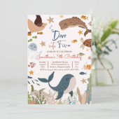 Duik in vijf onder het Zee Shark Birthday Party Kaart (Staand voorkant)