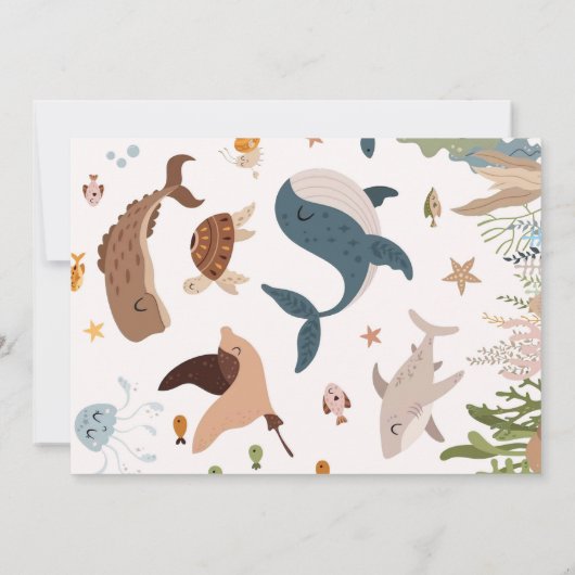 Duik in vijf onder het Zee Shark Birthday Party Kaart (Achterkant)