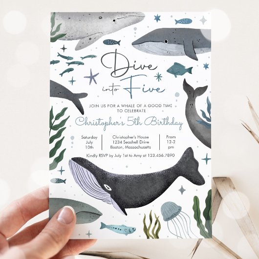 Duik in vijf onder het Zee Whale Birthday Party Kaart