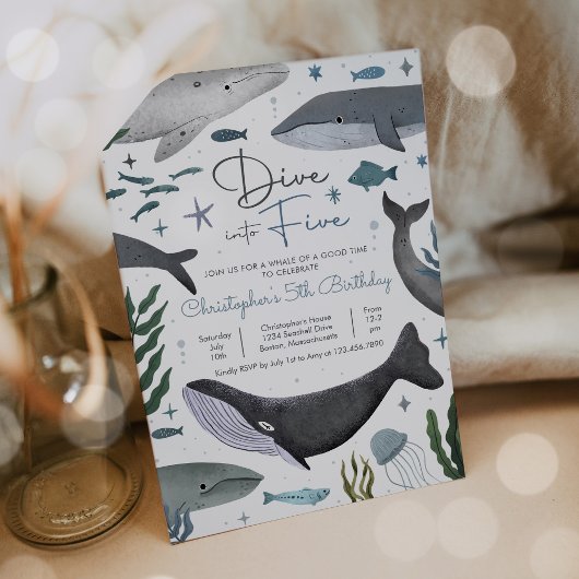 Duik in vijf onder het Zee Whale Birthday Party Kaart
