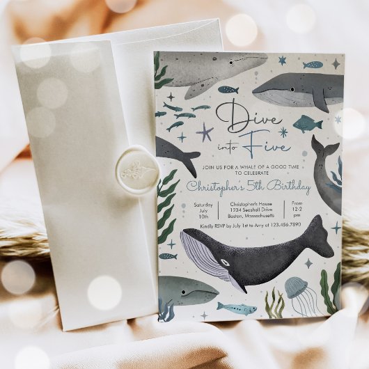 Duik in vijf onder het Zee Whale Birthday Party Kaart