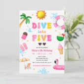 Duik in Vijf Pool Party Meisje 5e Verjaardagsfeest Kaart (Staand voorkant)