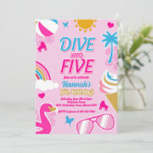 Duik in vijf Pool Party Verjaardag Meisje zomer Kaart (Staand voorkant)