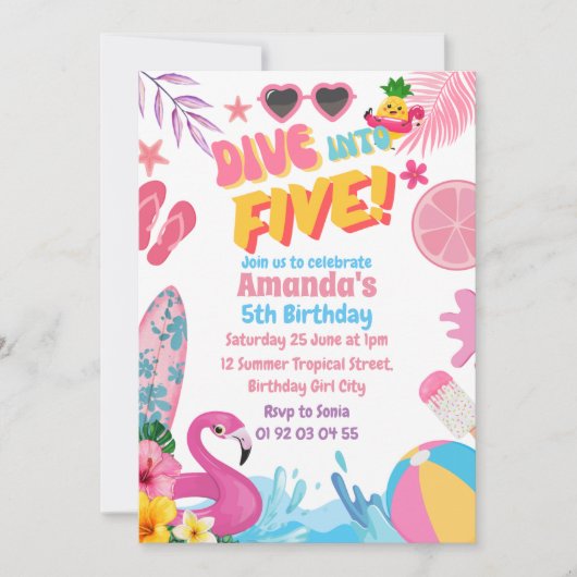 Duik in Vijf Retro 5e Pool Verjaardagsfeestje Kaart (Voorkant)