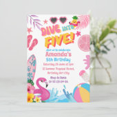 Duik in Vijf Retro 5e Pool Verjaardagsfeestje Kaart (Staand voorkant)