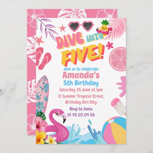 Duik in Vijf Retro 5e Pool Verjaardagsfeestje Kaart (Voorkant / Achterkant)