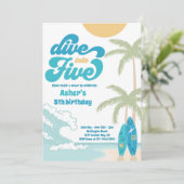 Duik in Vijf Retro Surf 5e Verjaardagsfeestje Kaart (Staand voorkant)