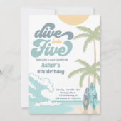 Duik in Vijf Retro Surf 5e Verjaardagsfeestje Kaart (Voorkant)