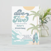Duik in Vijf Retro Surf 5e Verjaardagsfeestje Kaart (Staand voorkant)