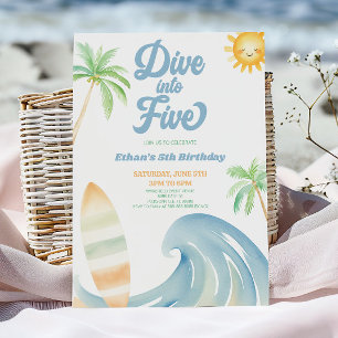 Duik In Vijf Strand Surf Blauwe 5e Verjaardagsfees Kaart