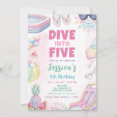 Duik in vijf - Summer Girl 5e verjaardagsfeestje Kaart (Voorkant)