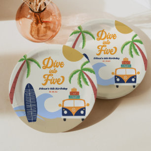 Duik In Vijf Surfboard Blauw 5e Verjaardagsfeestje Papieren Bordje