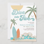 Duik in vijf surfjongens 5e verjaardagsfeestje kaart (Voorkant)