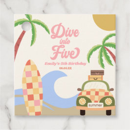 Duik in vijf Surven bord roze 5e verjaardagsfeest Bedankjes Labels